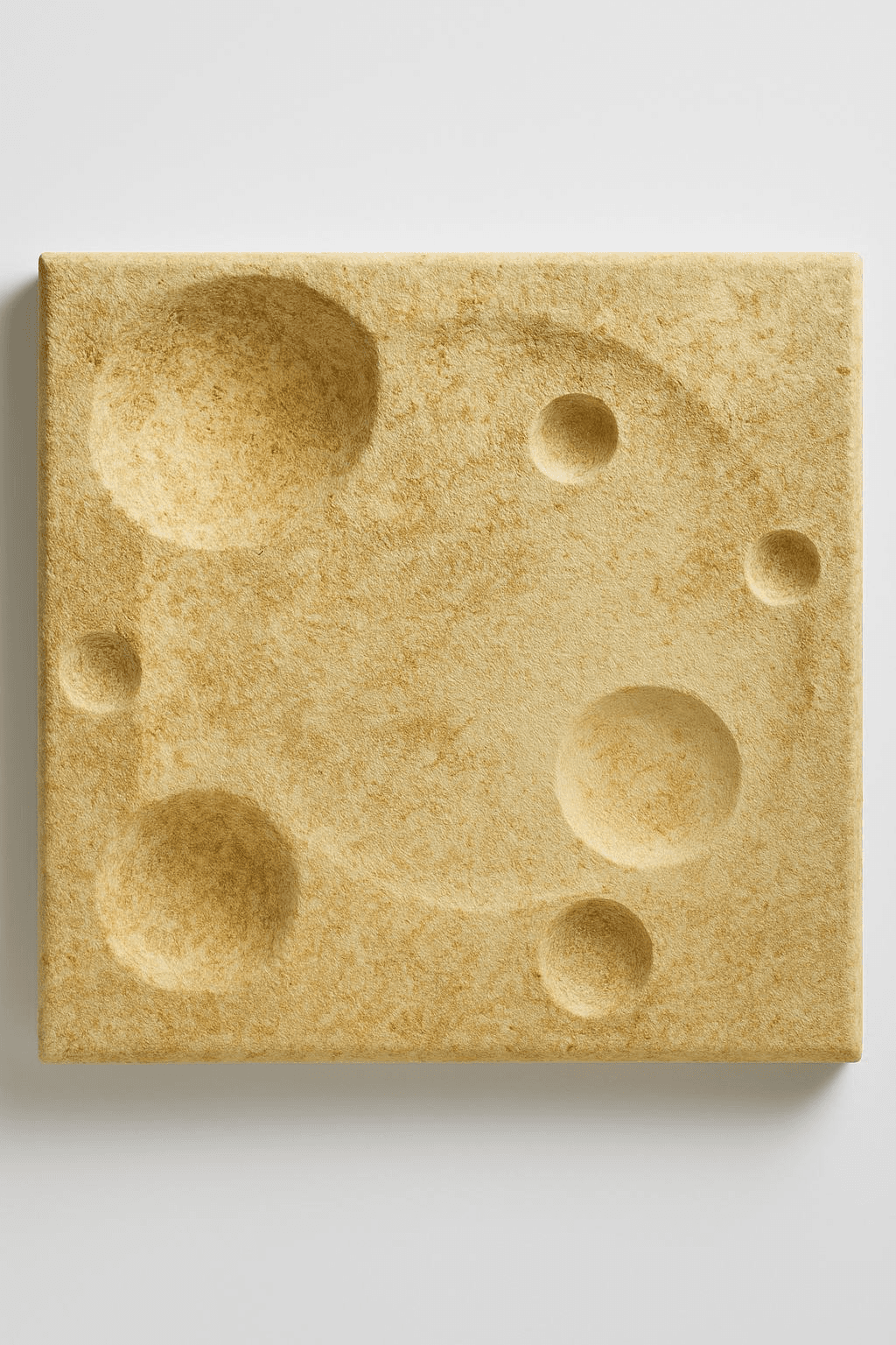 Lunar acoustic ceiling panel with crater texture in lunar white finish